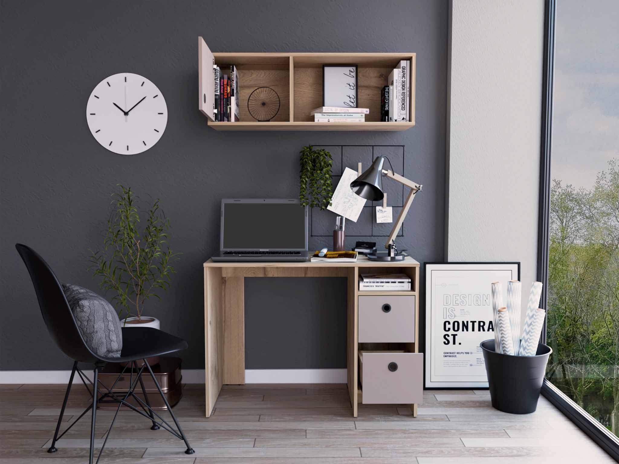 Mod Taupe and Natural Two Piece Desk and Shelve Set By Homeroots - Image 3