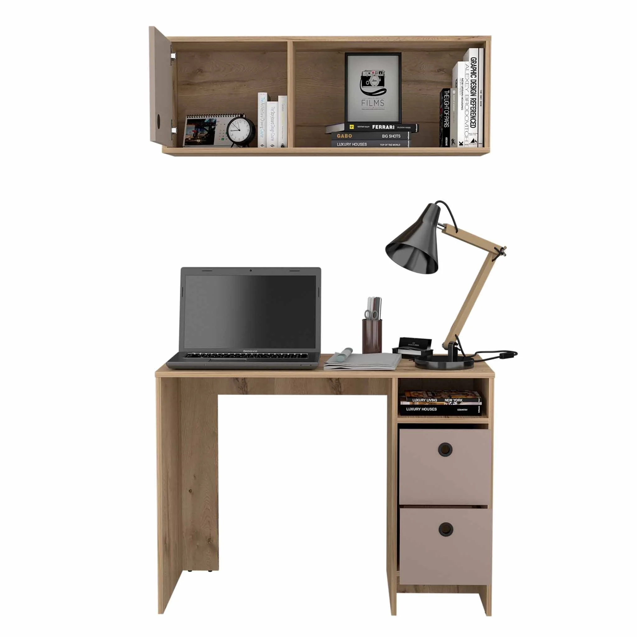 Mod Taupe and Natural Two Piece Desk and Shelve Set By Homeroots - Image 5