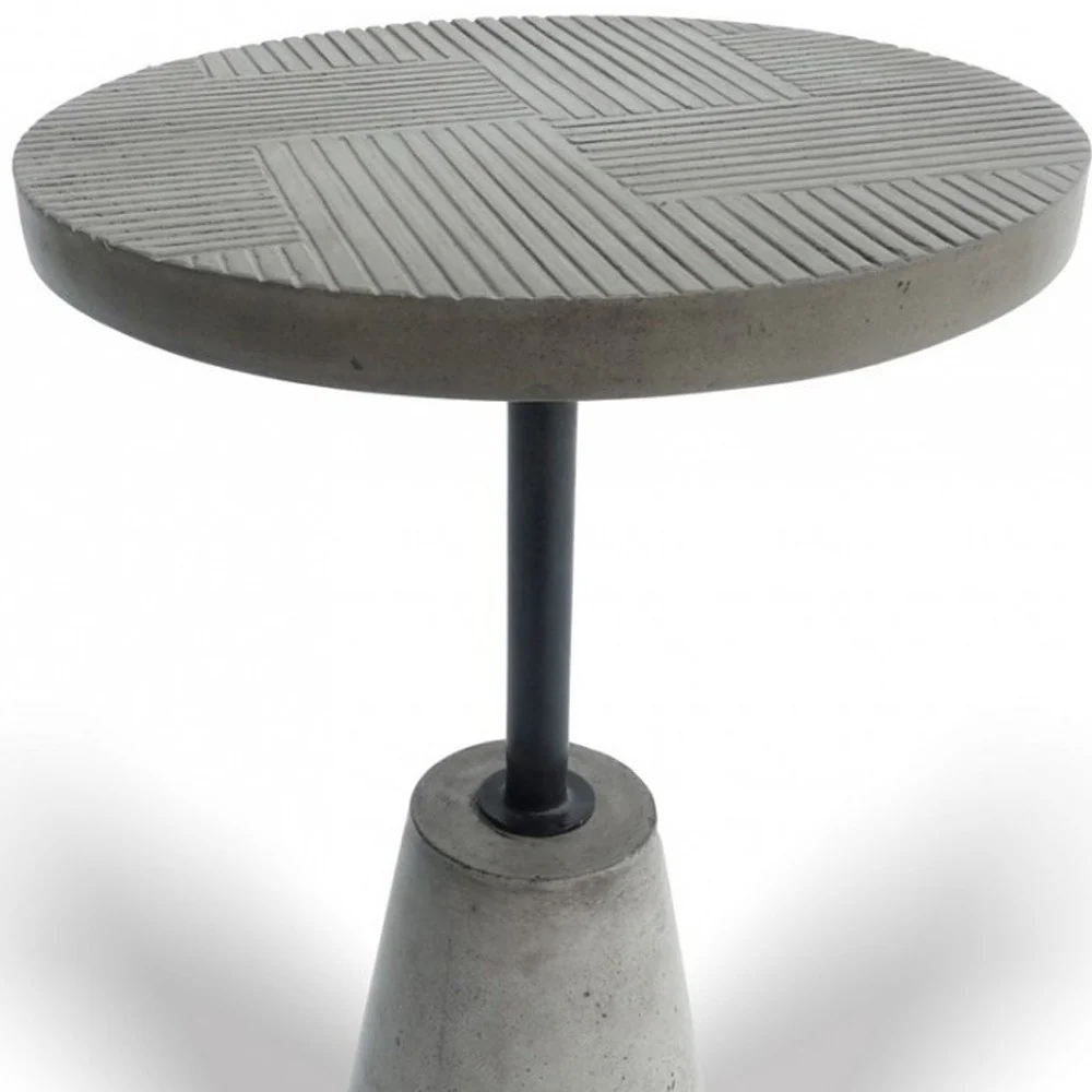 Mod Textured Gray Concrete and Black Metal Pedestal End Table By Homeroots - Image 3