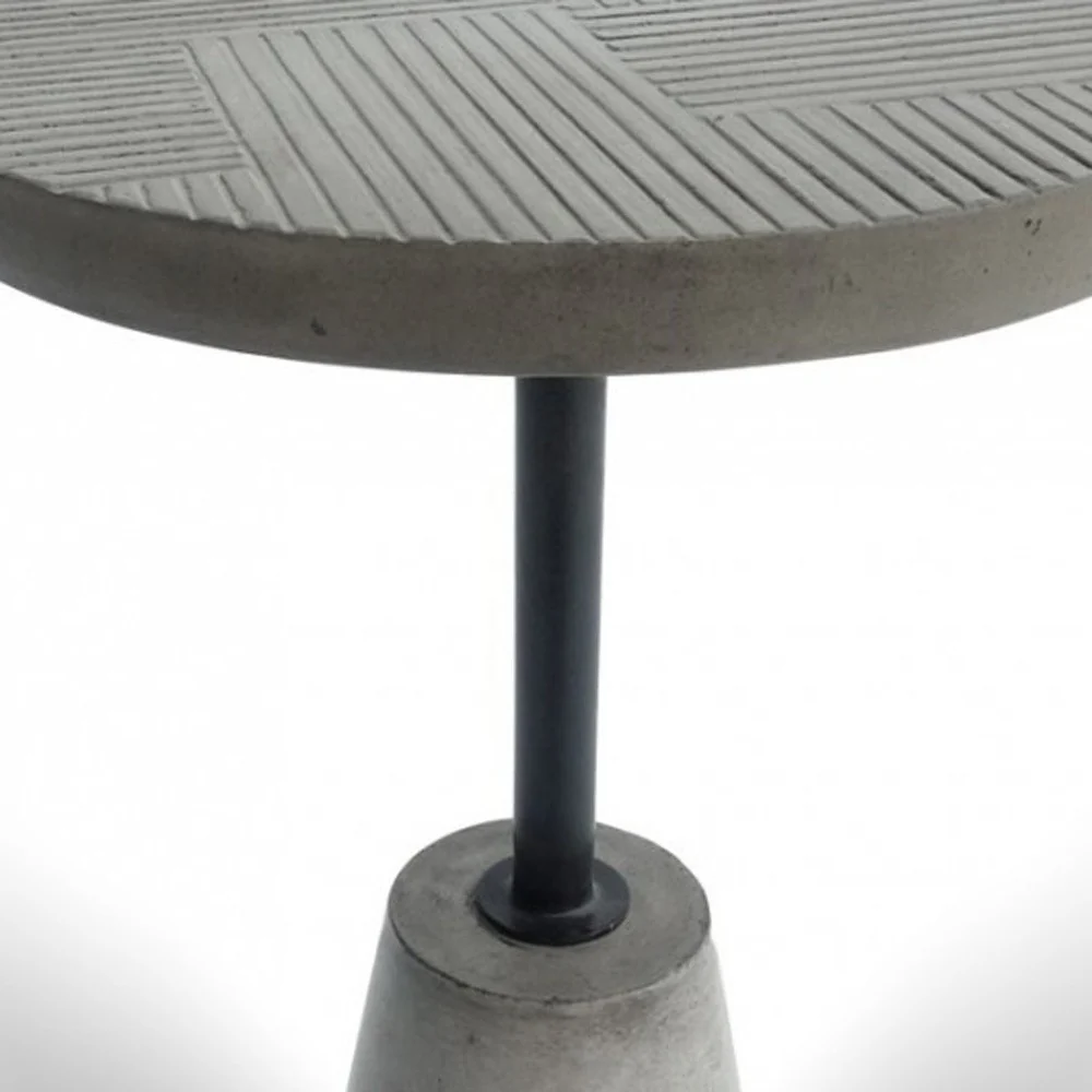 Mod Textured Gray Concrete and Black Metal Pedestal End Table By Homeroots - Image 4