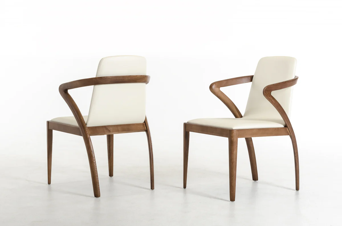 Mod Walnut Wood And Cream Faux Dining Chair By Homeroots - Image 2
