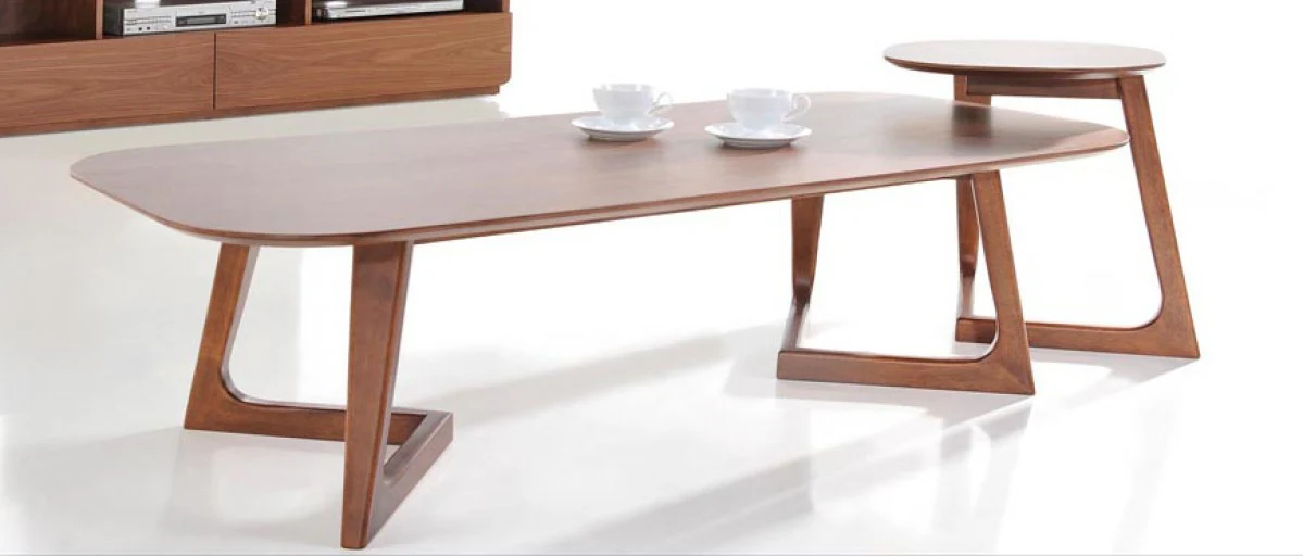 Mod Walnut Wood Asymmetric End Table By Homeroots - Image 3