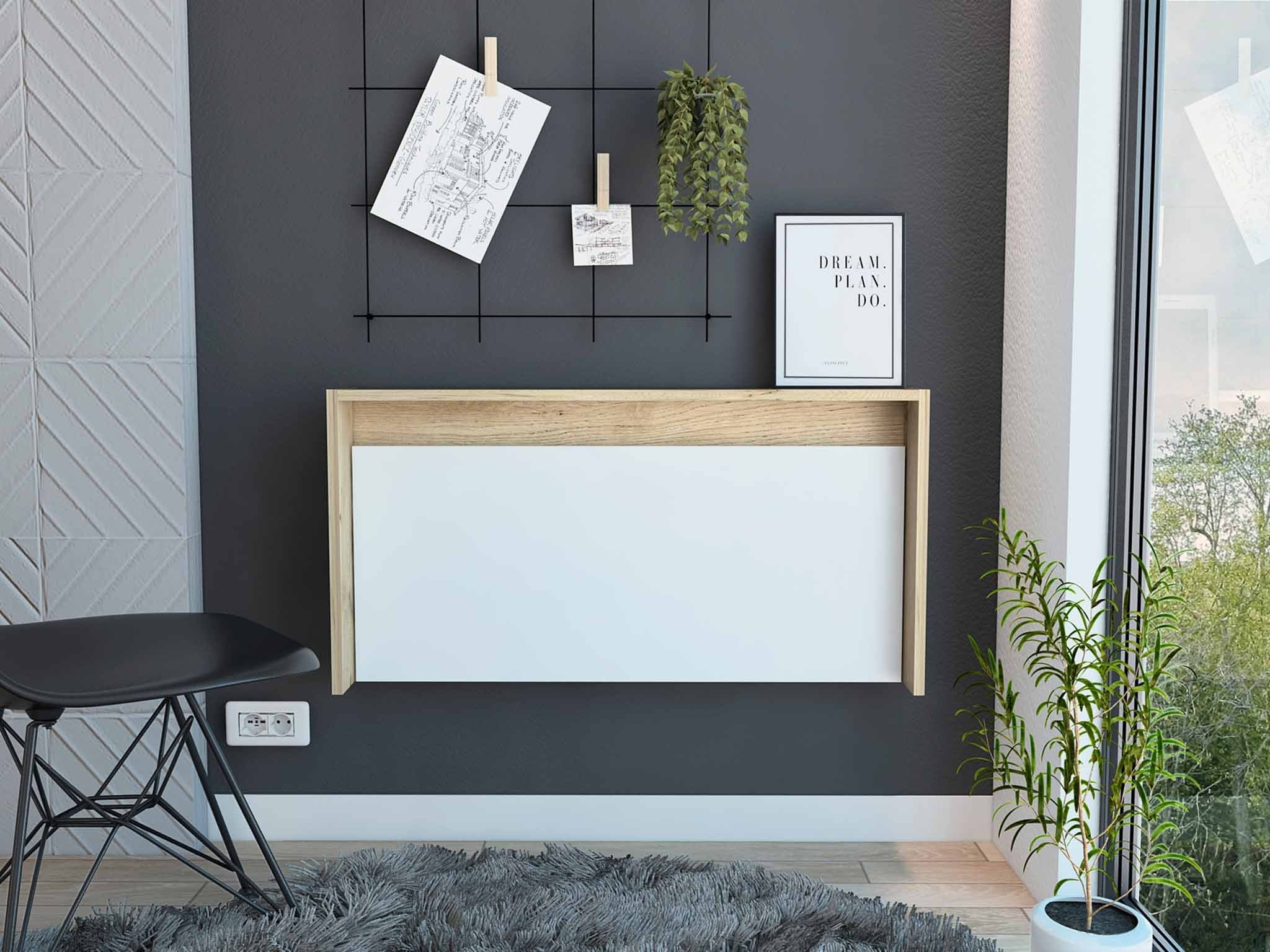 Mod White and Natural Folding Floating Desk By Homeroots - Image 3