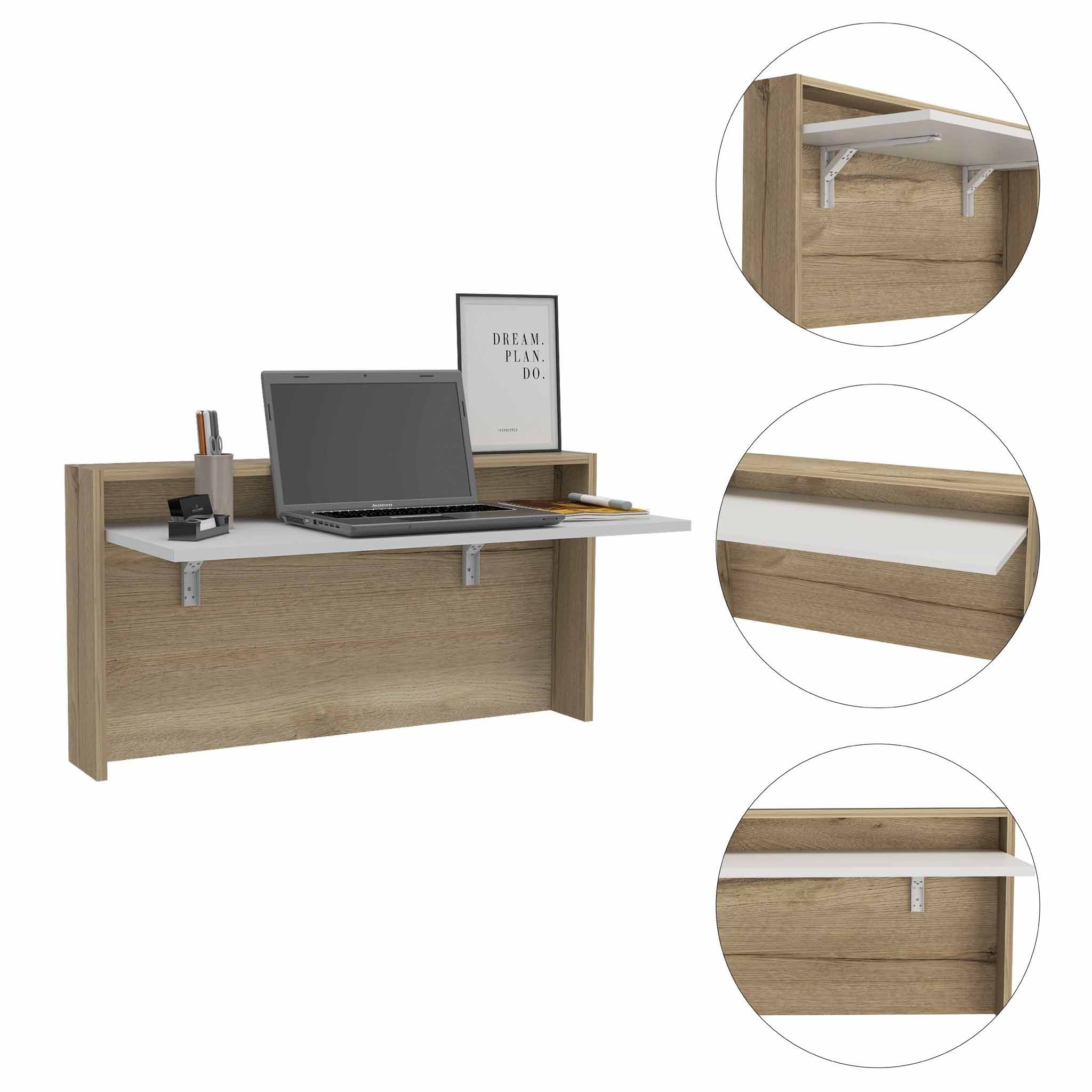 Mod White and Natural Folding Floating Desk By Homeroots - Image 4
