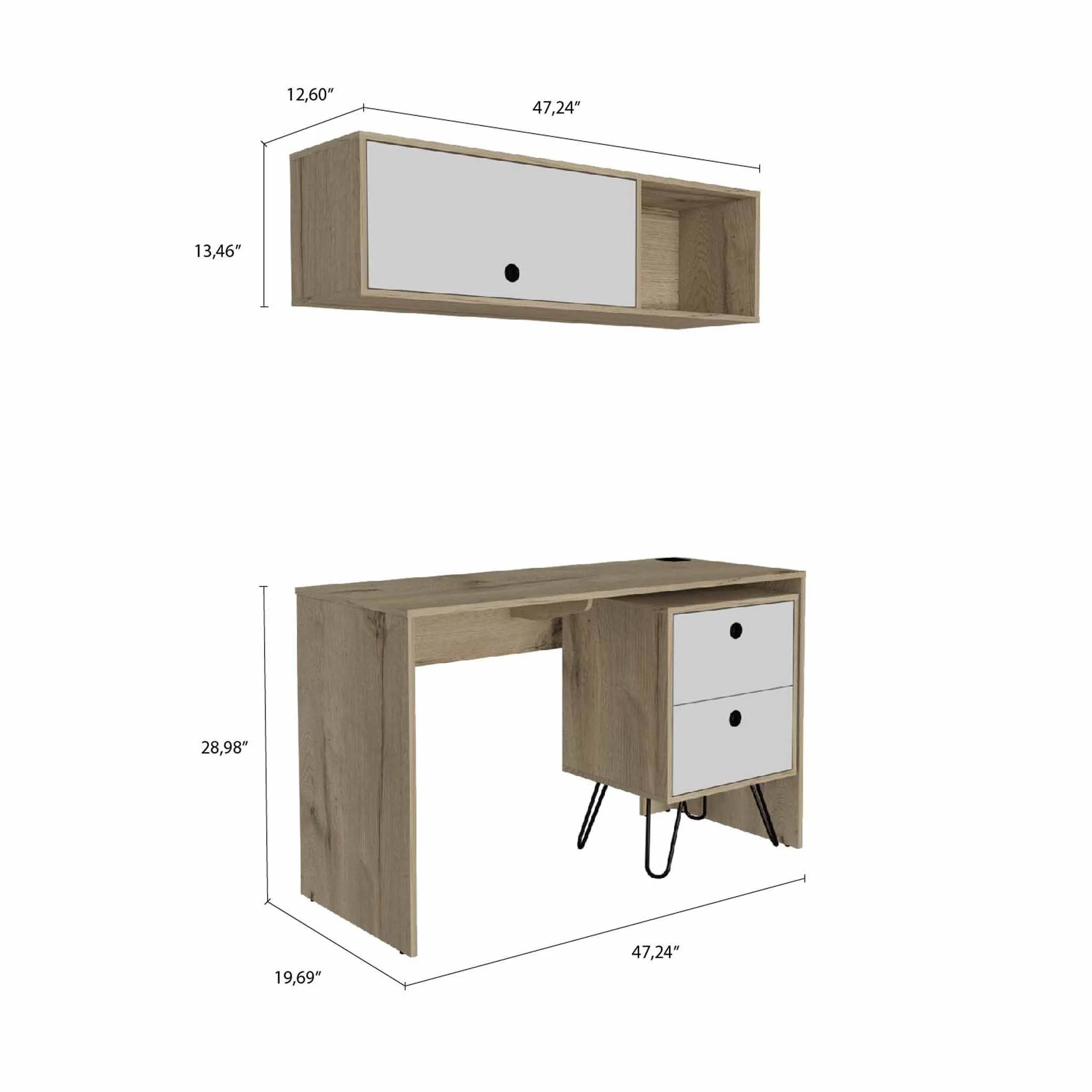 Mod White and Natural Two Piece Desk and Shelve Set By Homeroots - Image 2