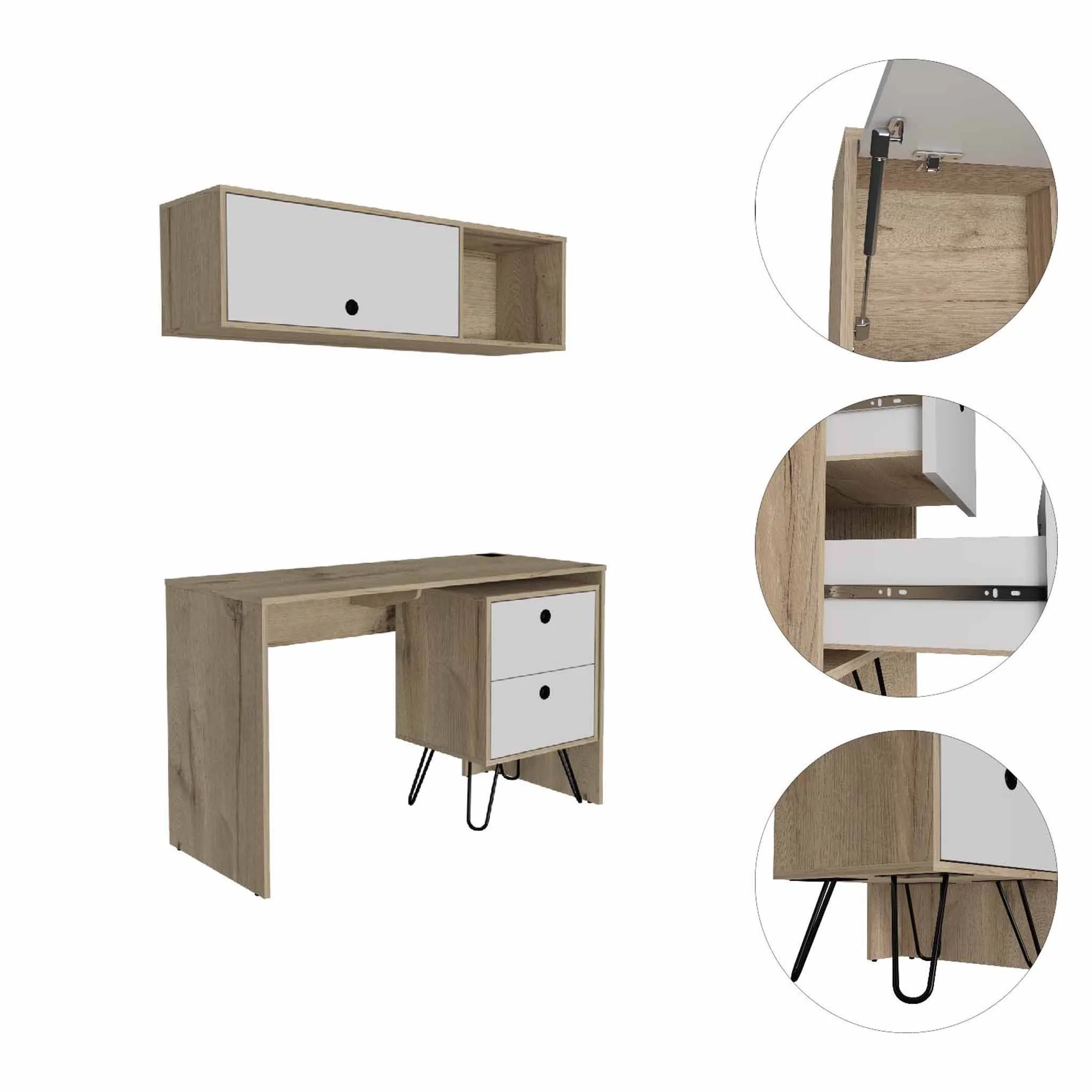 Mod White and Natural Two Piece Desk and Shelve Set By Homeroots - Image 4