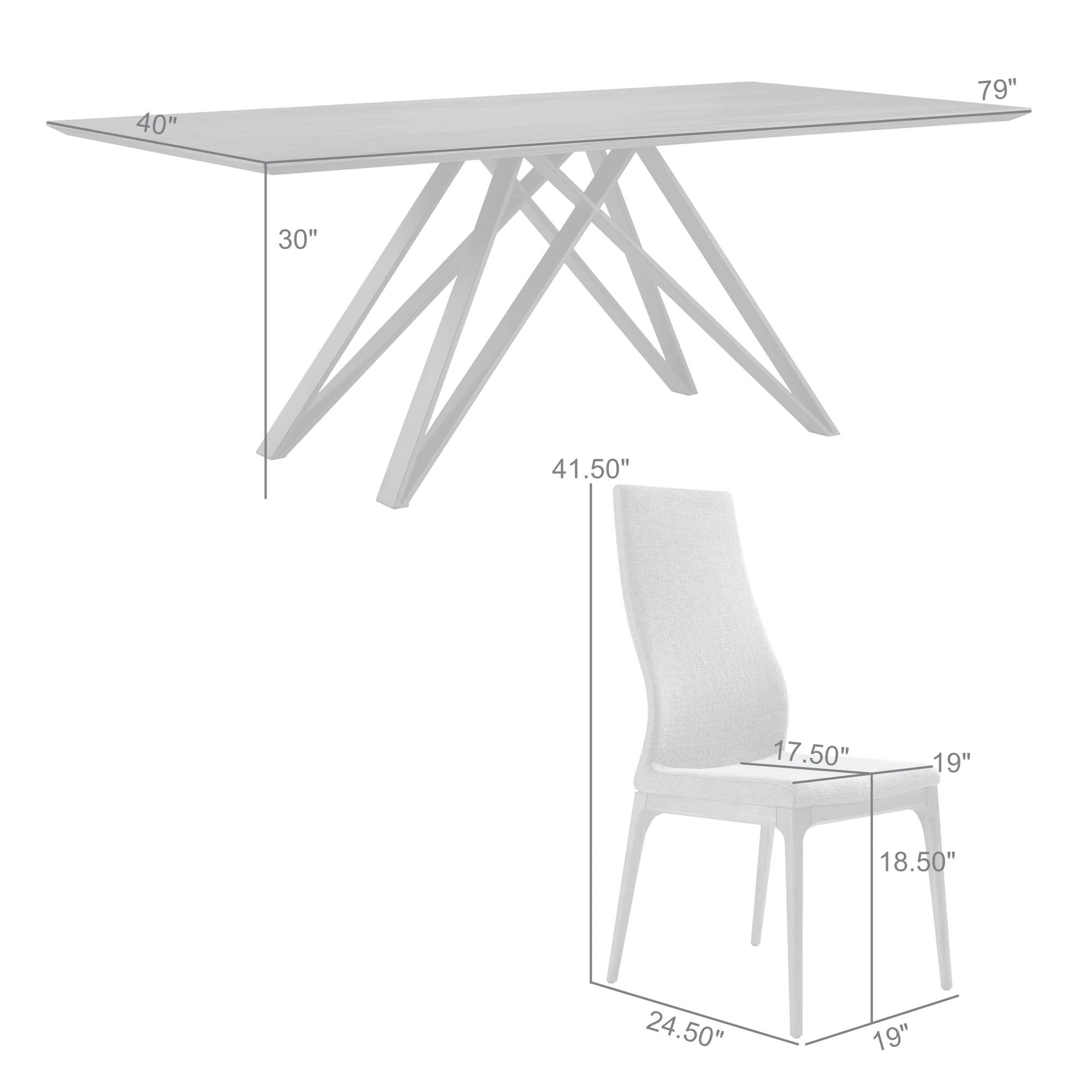 Modena Parker 5 Piece Dining Set with Gray Fabric Chairs By Armen Living - Image 10