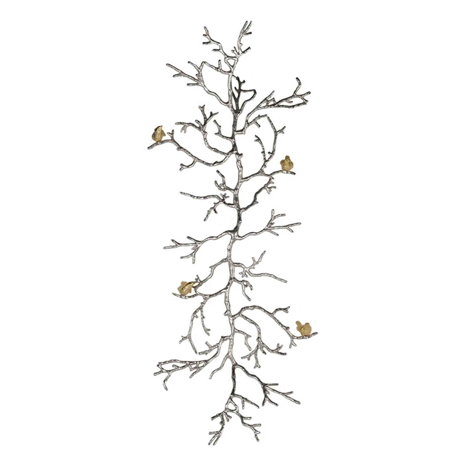 Modern 44" Silver Branch and Golden Birds Wall Art By Homeroots - Image 2