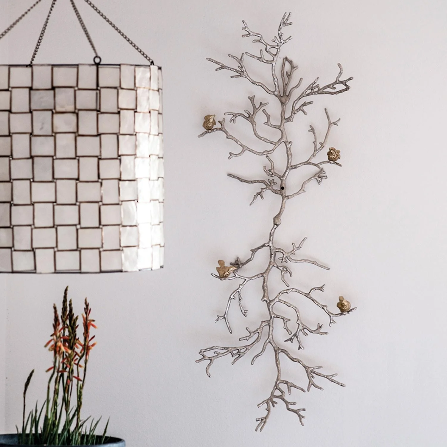 Modern 44" Silver Branch and Golden Birds Wall Art By Homeroots - Image 3