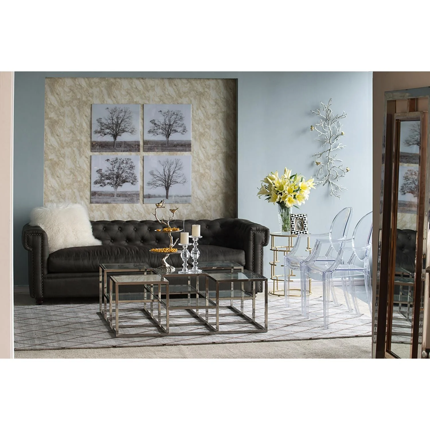 Modern 44" Silver Branch and Golden Birds Wall Art By Homeroots - Image 4
