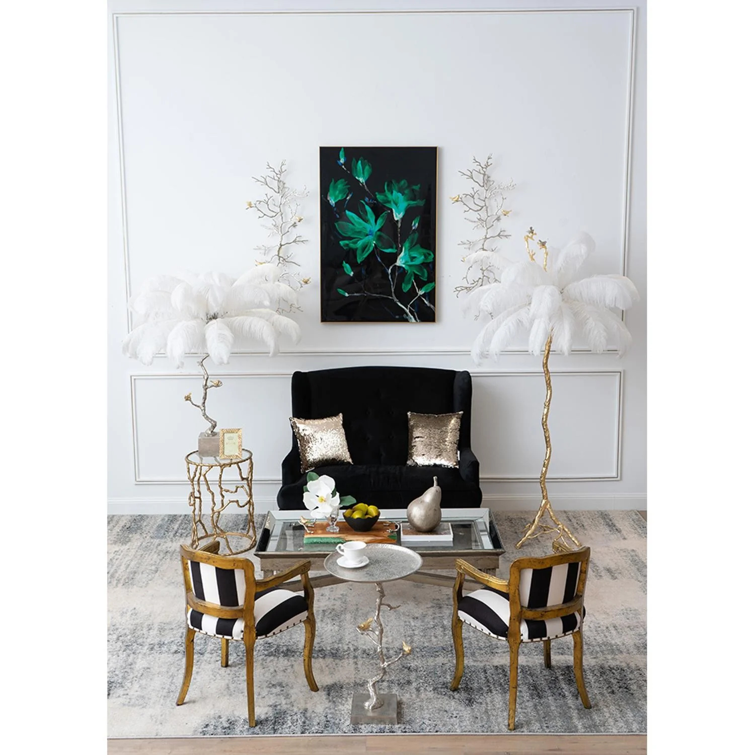Modern 44" Silver Branch and Golden Birds Wall Art By Homeroots - Image 7