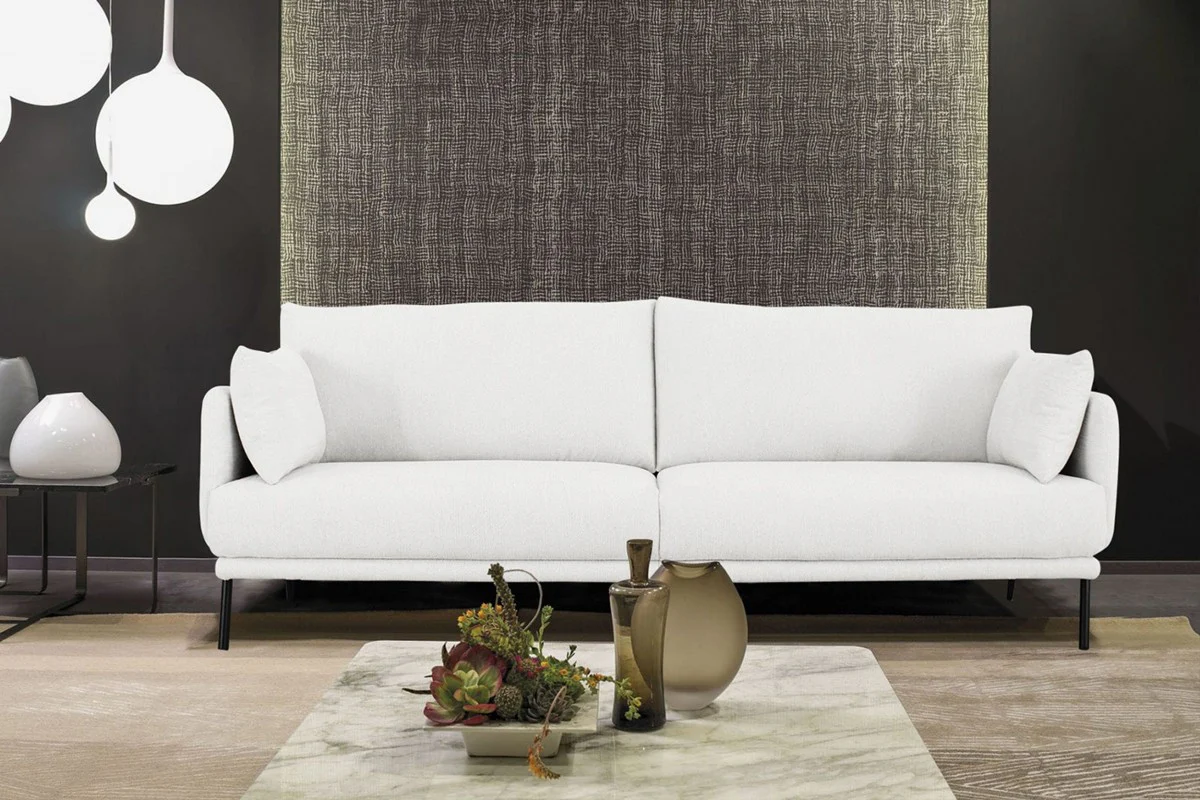 Modern 85" White and Black Fabric Sofa By Homeroots - Image 2