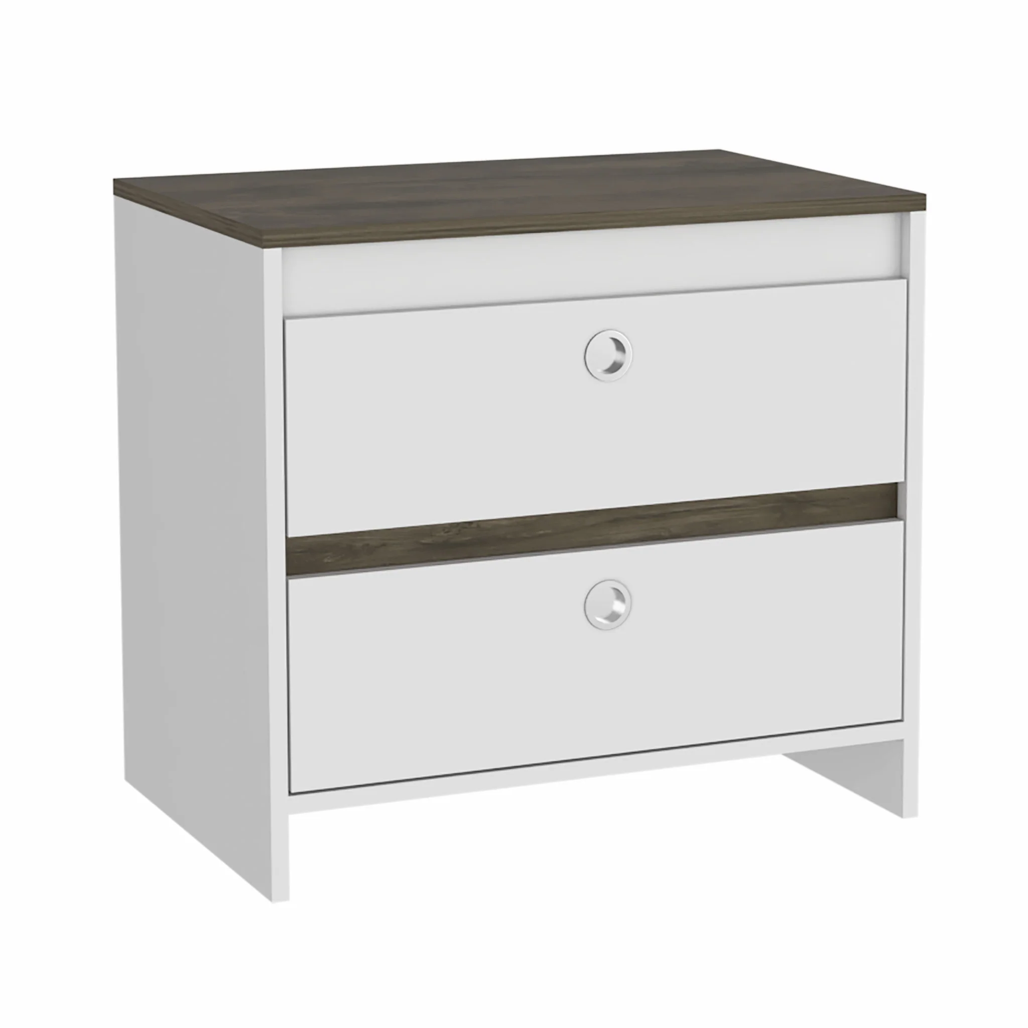 Modern and Minimalist White and Dark Brown Board Nightstand By Homeroots - Image 2