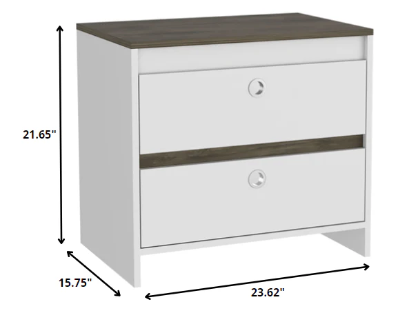 Modern and Minimalist White and Dark Brown Board Nightstand By Homeroots - Image 4