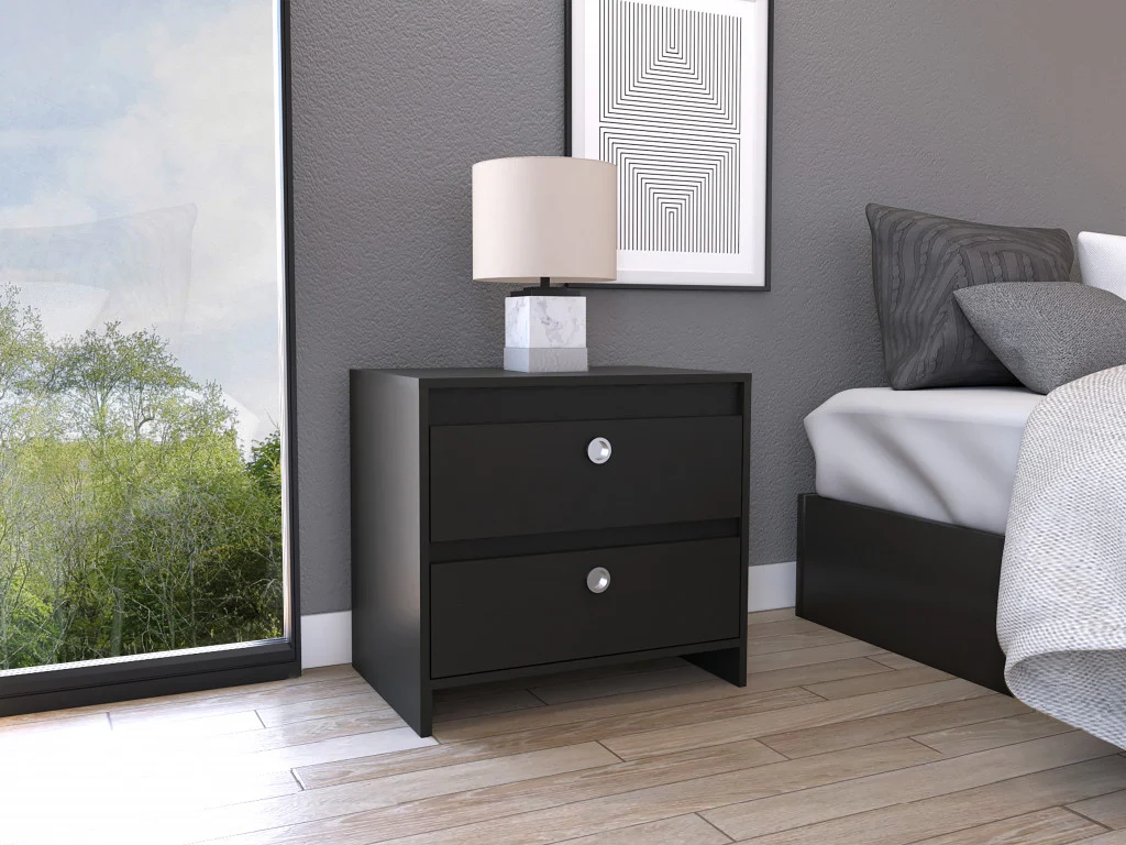 Modern and Minimalist White and Dark Brown Board Nightstand By Homeroots - Image 5