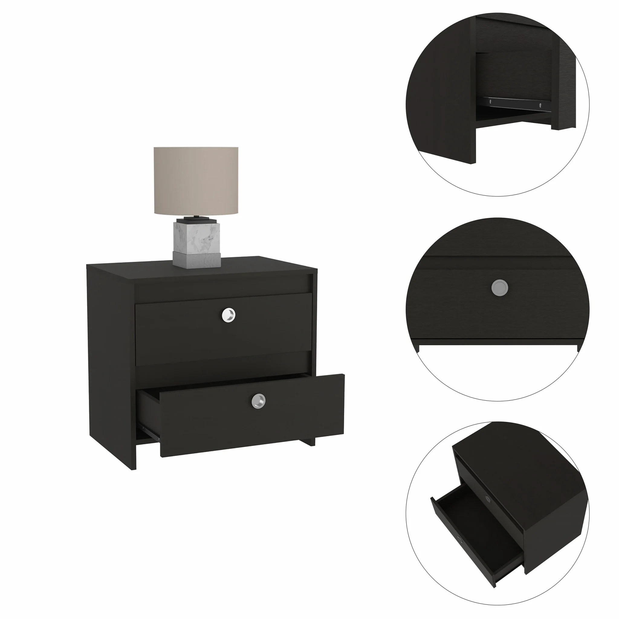 Modern and Minimalist White and Dark Brown Board Nightstand By Homeroots - Image 7