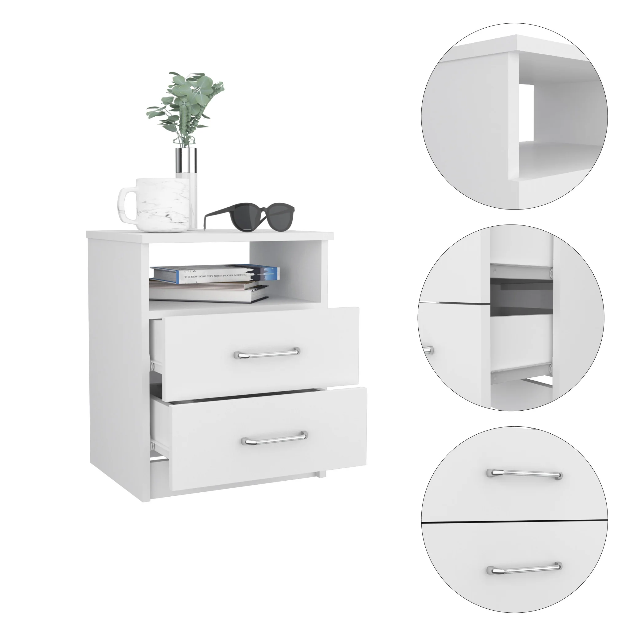 Modern and Stylish White Particle Bedroom Nightstand By Homeroots - Image 2
