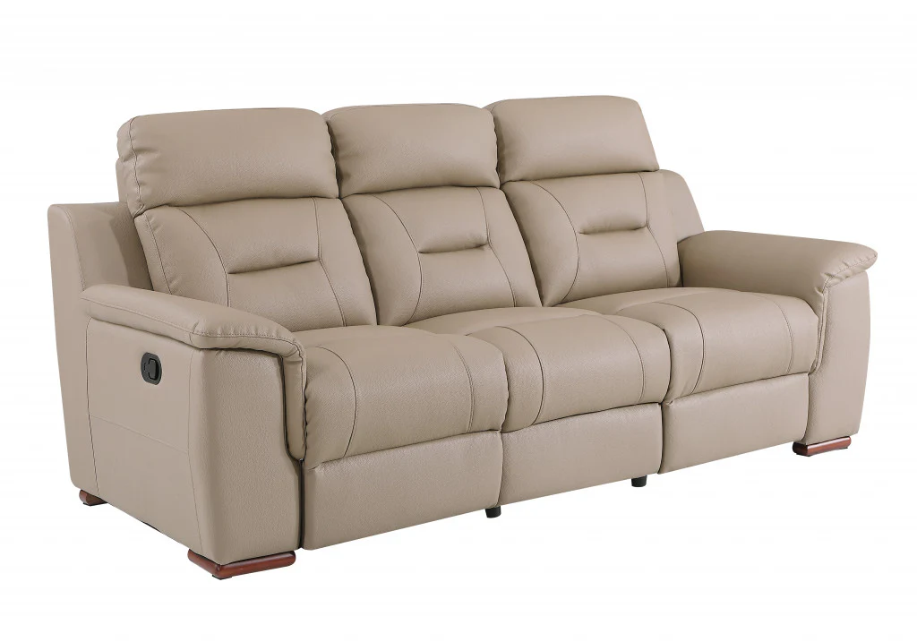 Modern Beige Leather Reclining Sofa By Homeroots - Image 2