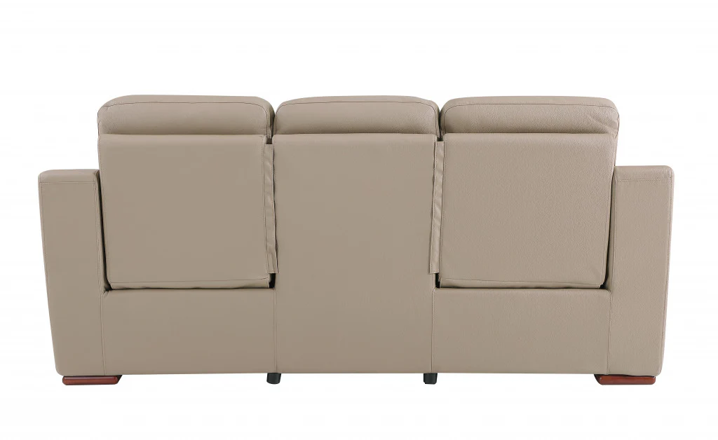 Modern Beige Leather Reclining Sofa By Homeroots - Image 3
