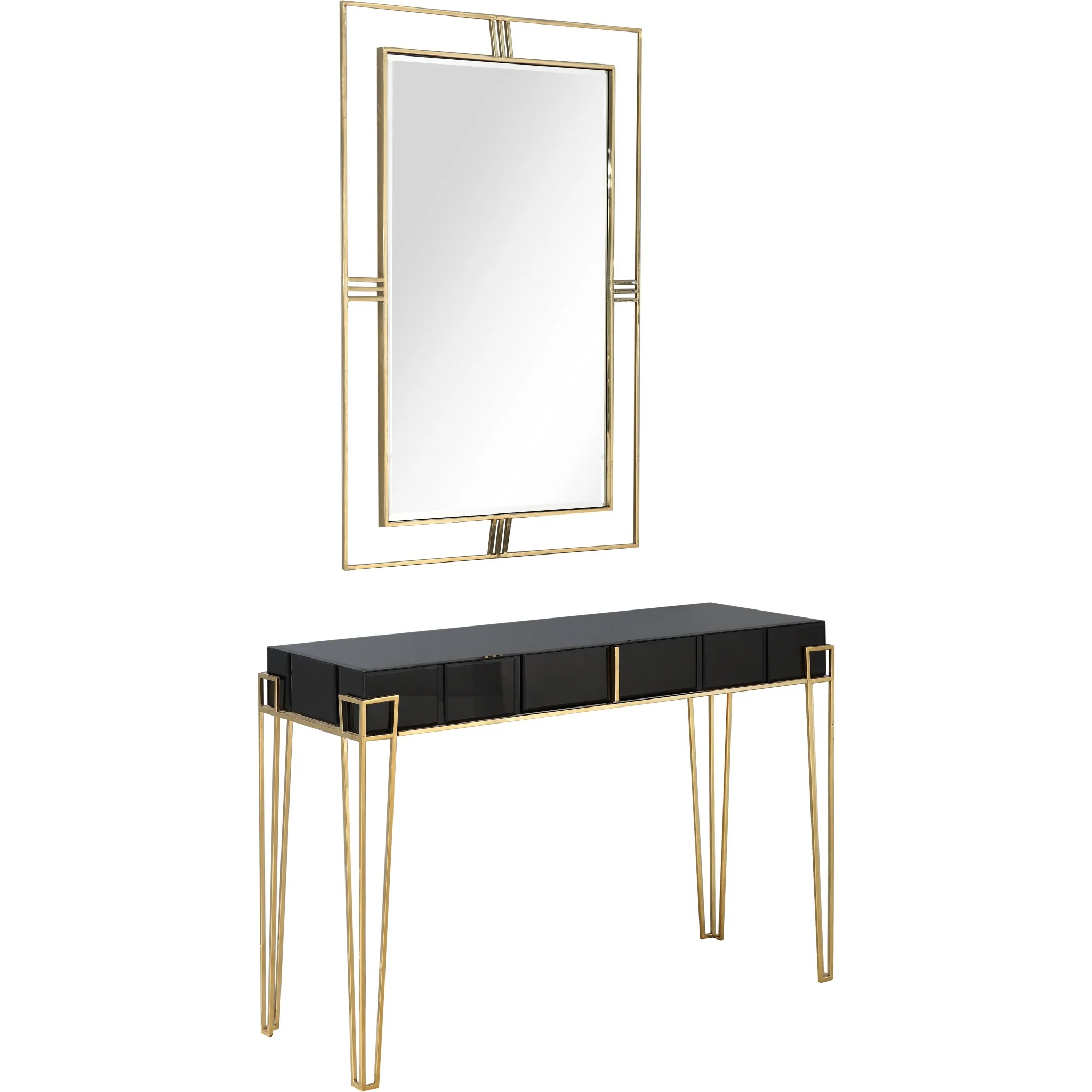 Modern Black and Gold Console Table and Mirror Set By Homeroots - Image 2