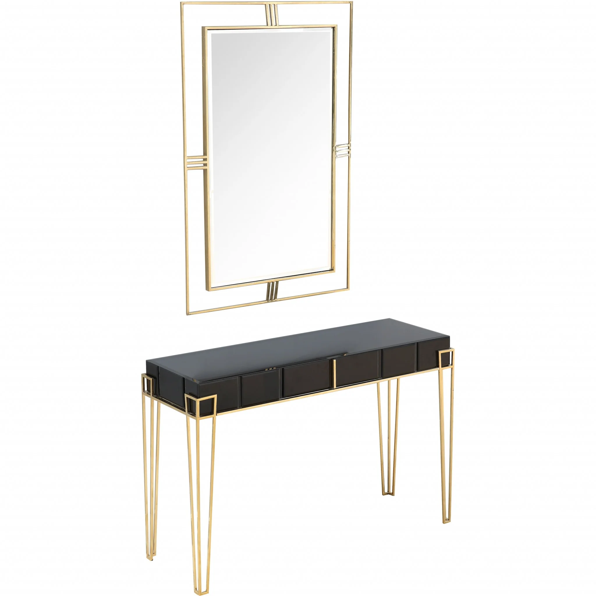 Modern Black and Gold Console Table and Mirror Set By Homeroots - Image 3