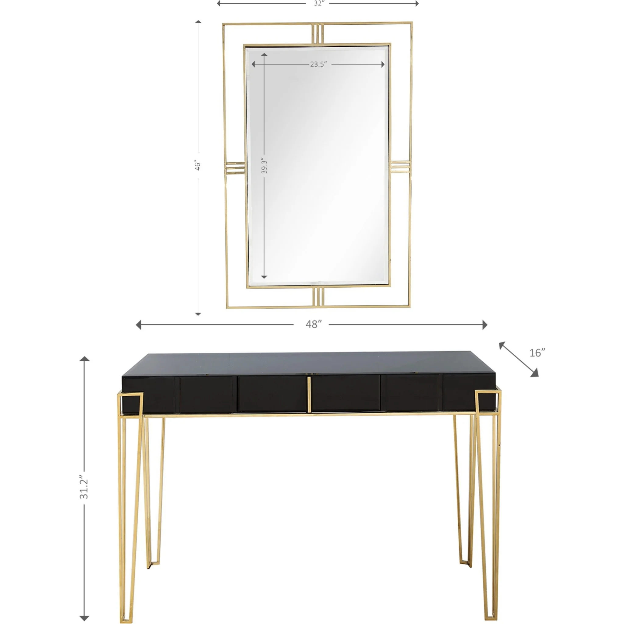Modern Black and Gold Console Table and Mirror Set By Homeroots - Image 8