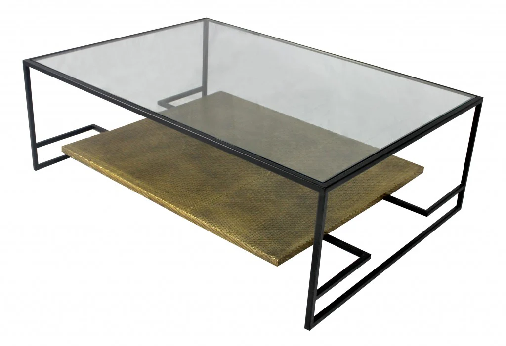 Modern Black and Gold Glass Coffee Table By Homeroots - Image 2