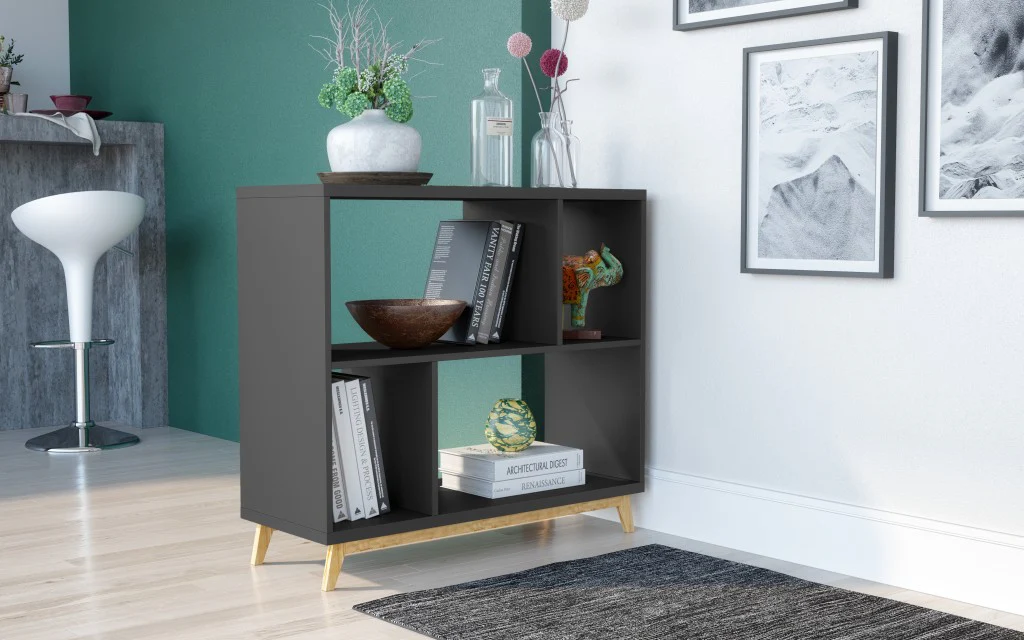 Modern Black and Natural Bookcase By Homeroots - Image 2