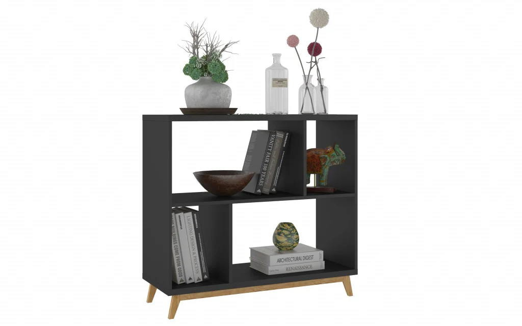 Modern Black and Natural Bookcase By Homeroots - Image 3