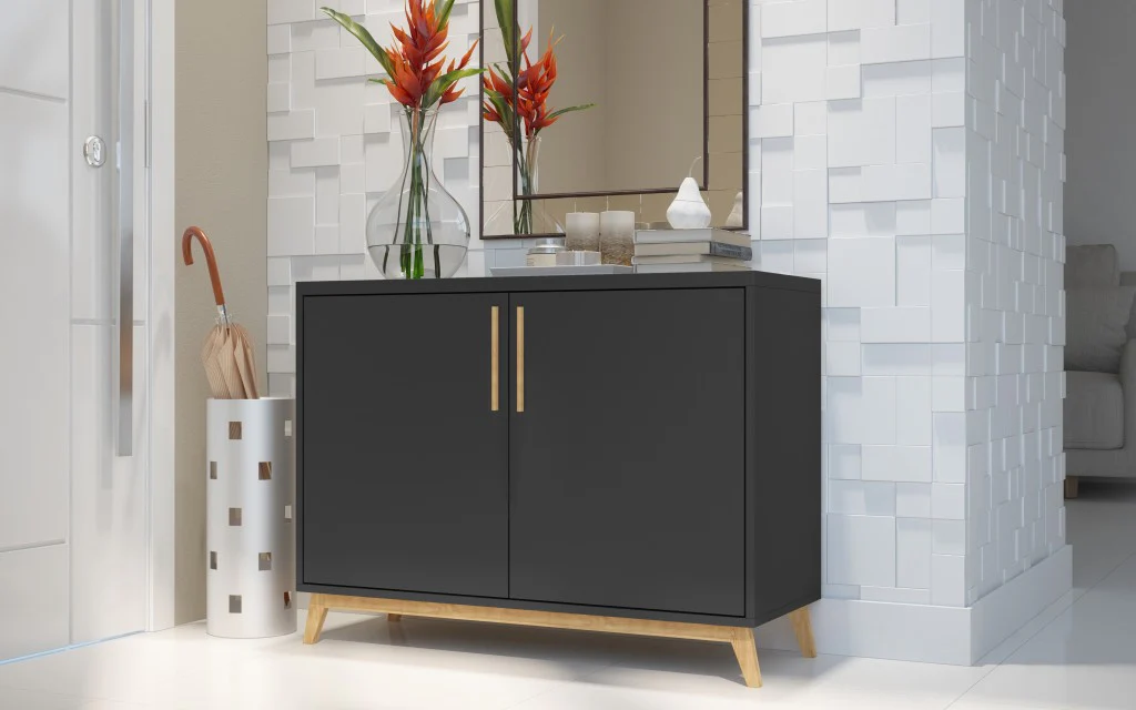 Modern Black And Natural Two Door Buffet By Homeroots - Image 2