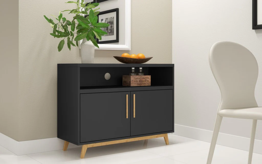 Modern Black And Natural Two Door Console Table By Homeroots - Image 2