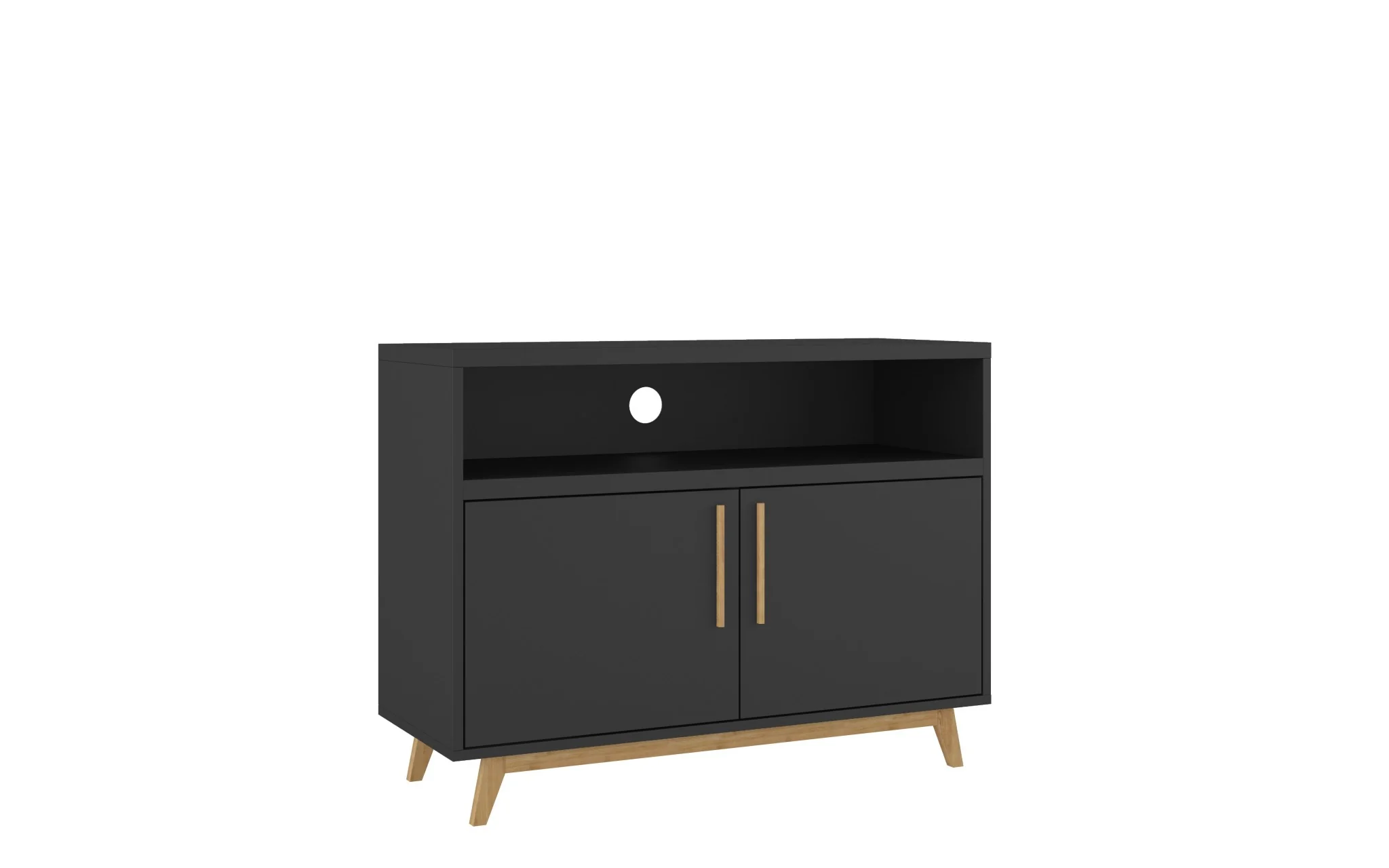 Modern Black And Natural Two Door Console Table By Homeroots - Image 3