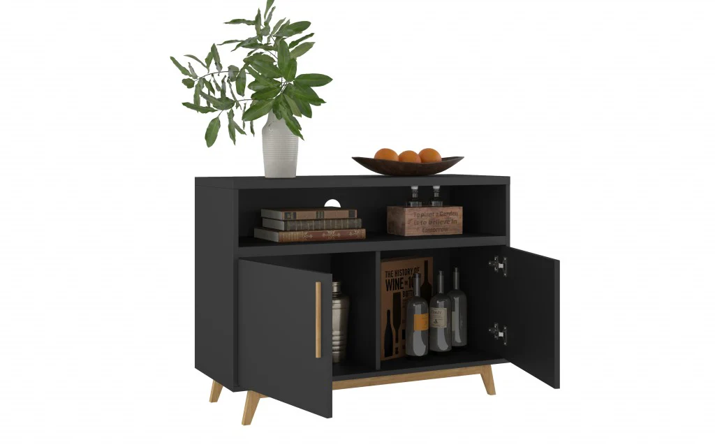 Modern Black And Natural Two Door Console Table By Homeroots - Image 4