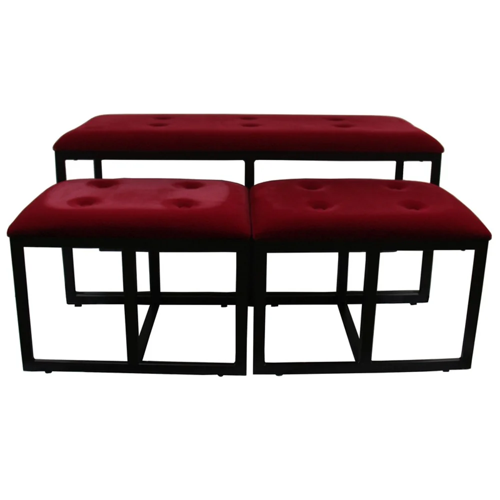 Modern Black and Red Metal Three Piece Bench Set By Homeroots - Image 2