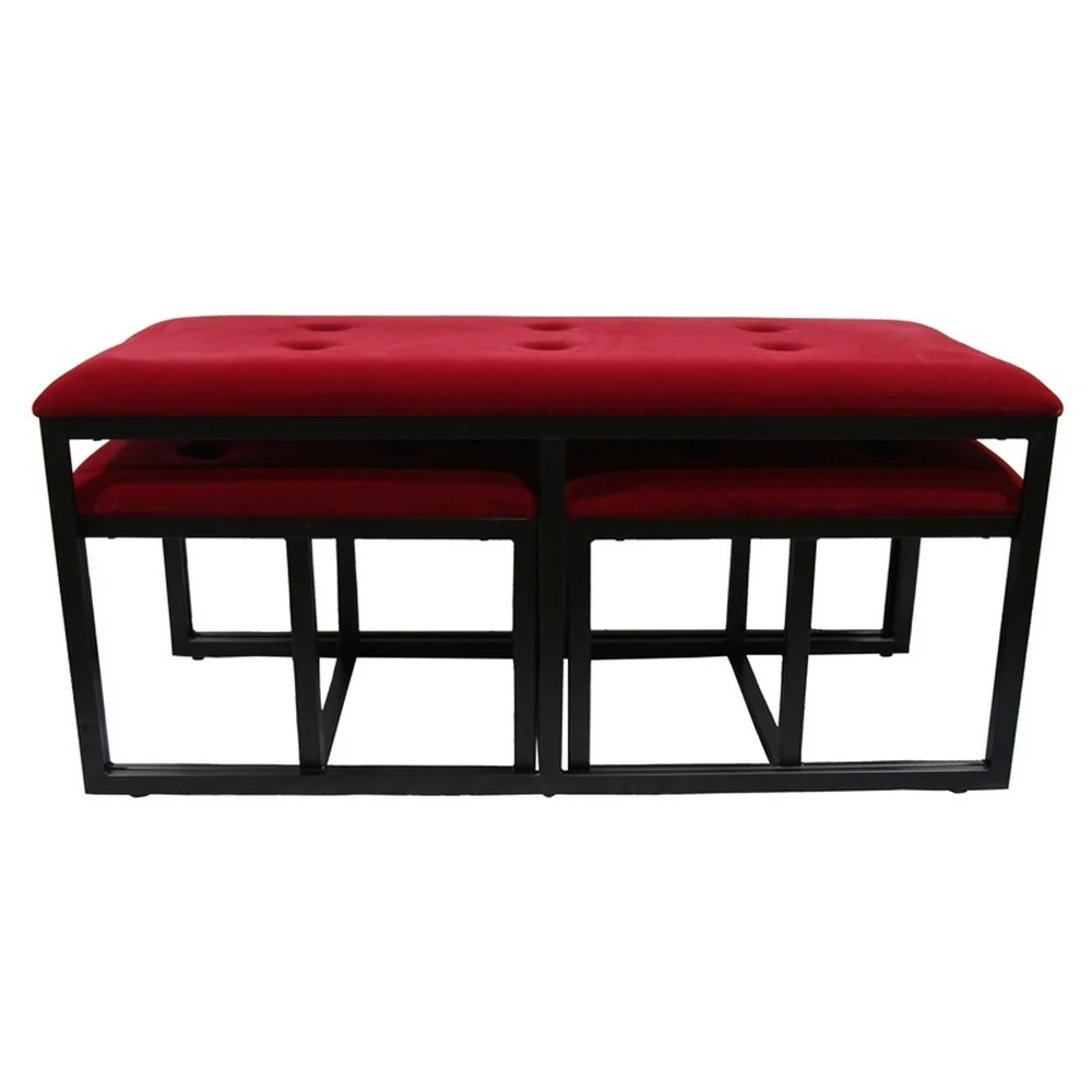 Modern Black and Red Metal Three Piece Bench Set By Homeroots - Image 6