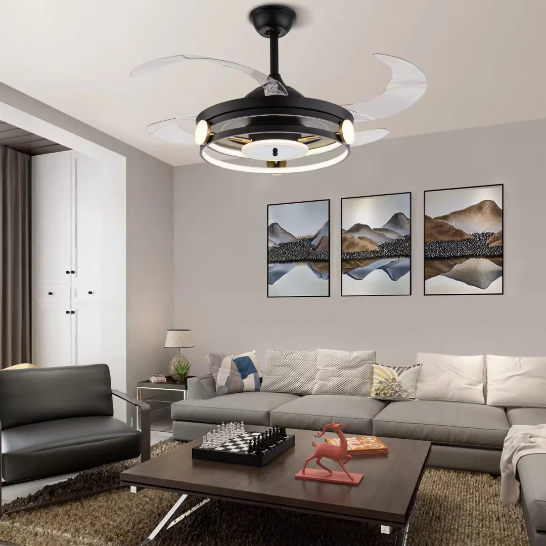 Modern Black Ceiling Lamp With Retractable Fan By Homeroots - Image 3
