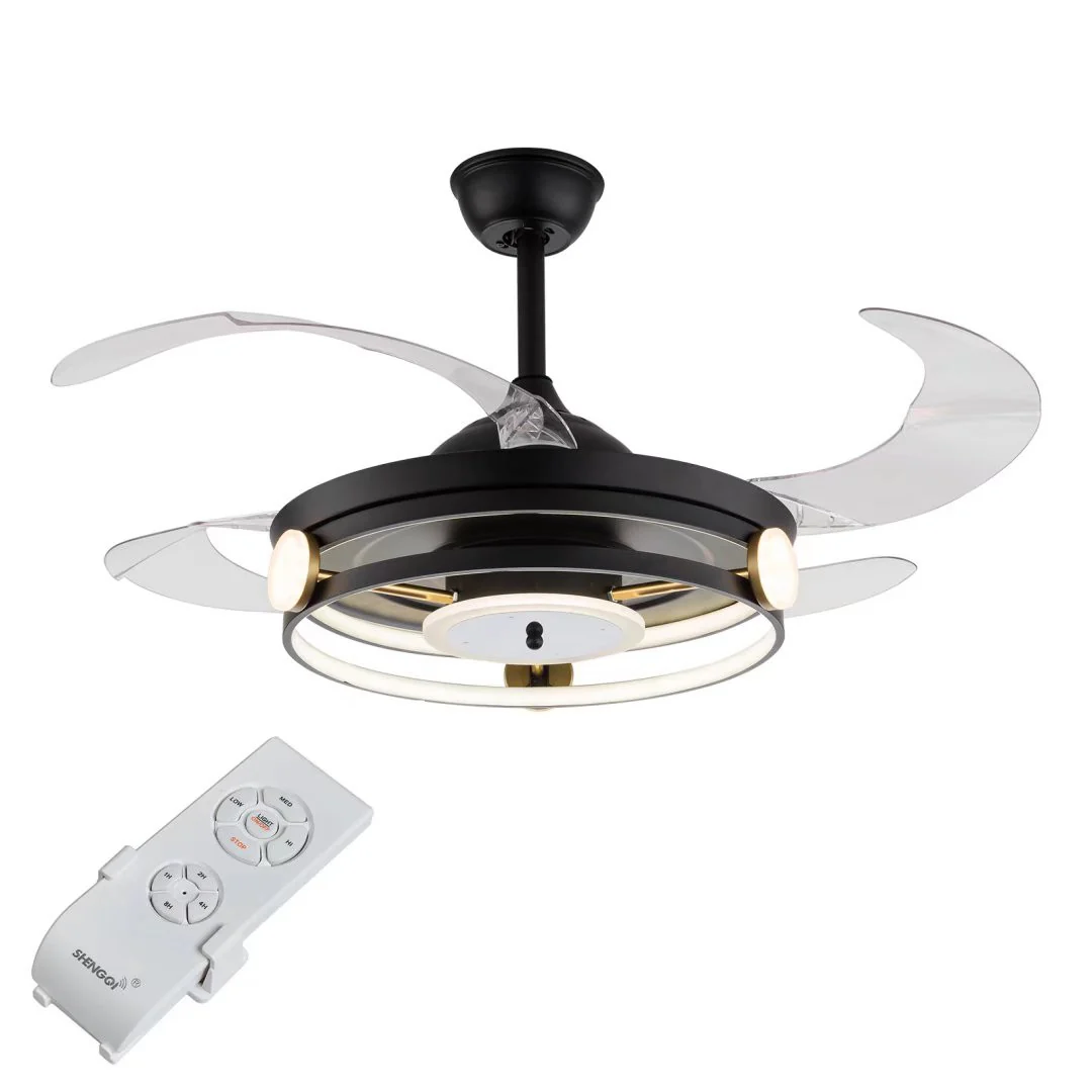Modern Black Ceiling Lamp With Retractable Fan By Homeroots - Image 4