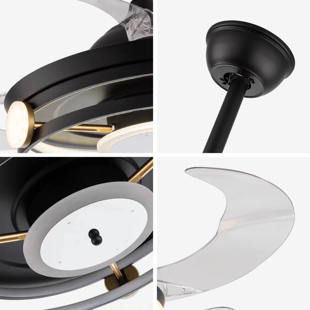 Modern Black Ceiling Lamp With Retractable Fan By Homeroots - Image 7