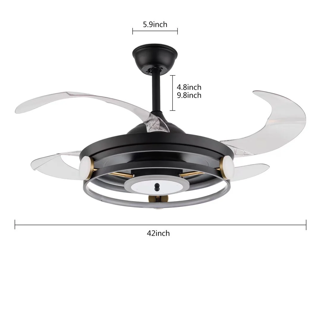 Modern Black Ceiling Lamp With Retractable Fan By Homeroots - Image 8