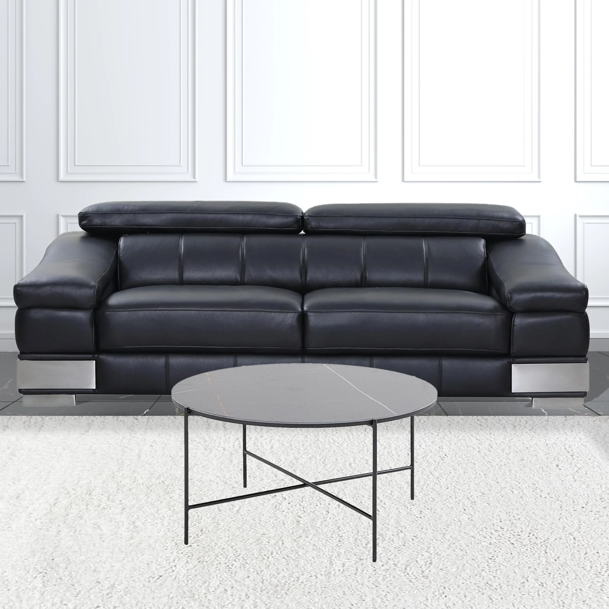Modern Black Ceramic Round Coffee Table By Homeroots - Image 2