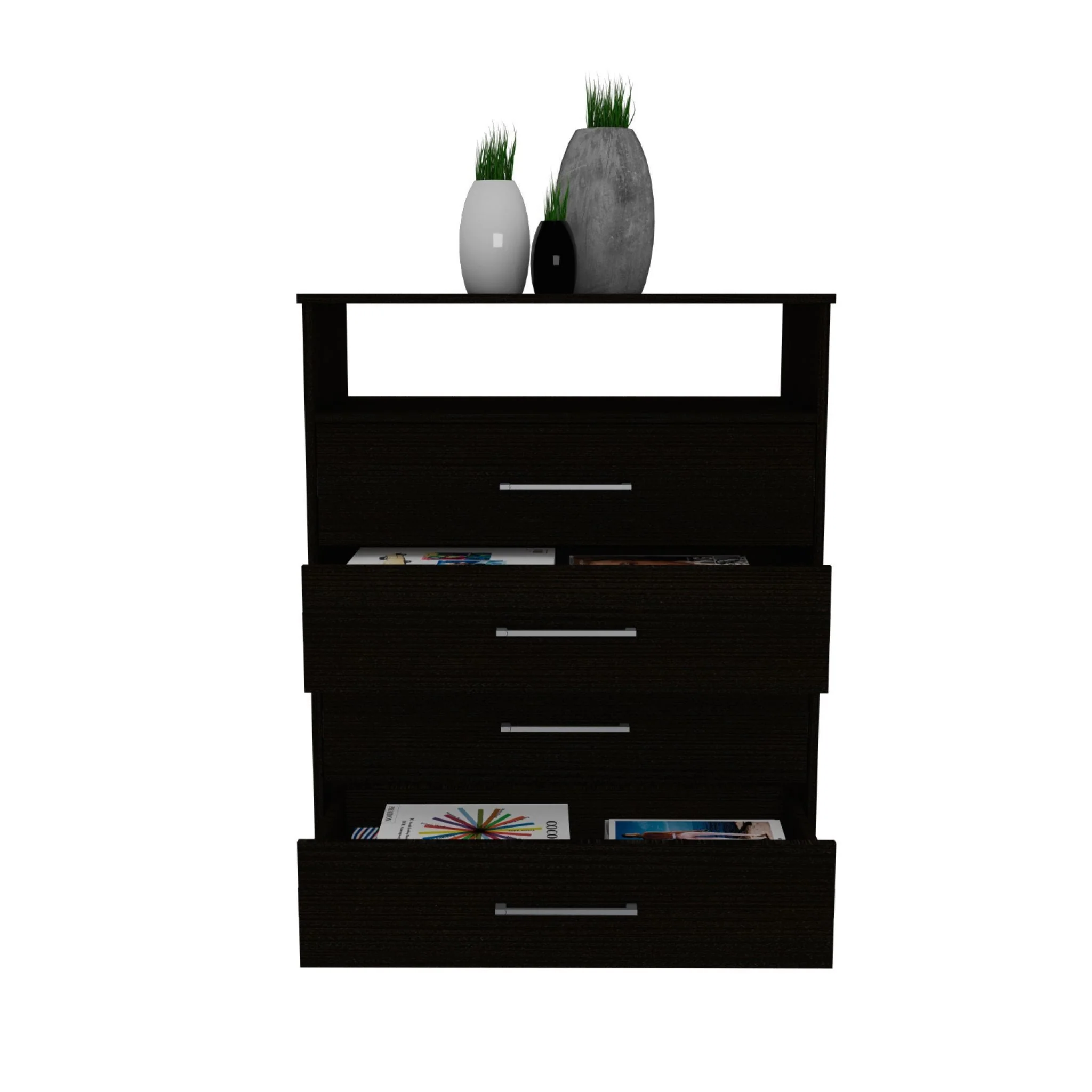 Modern Black Four Drawer Dresser With Hutch By Homeroots - Image 2