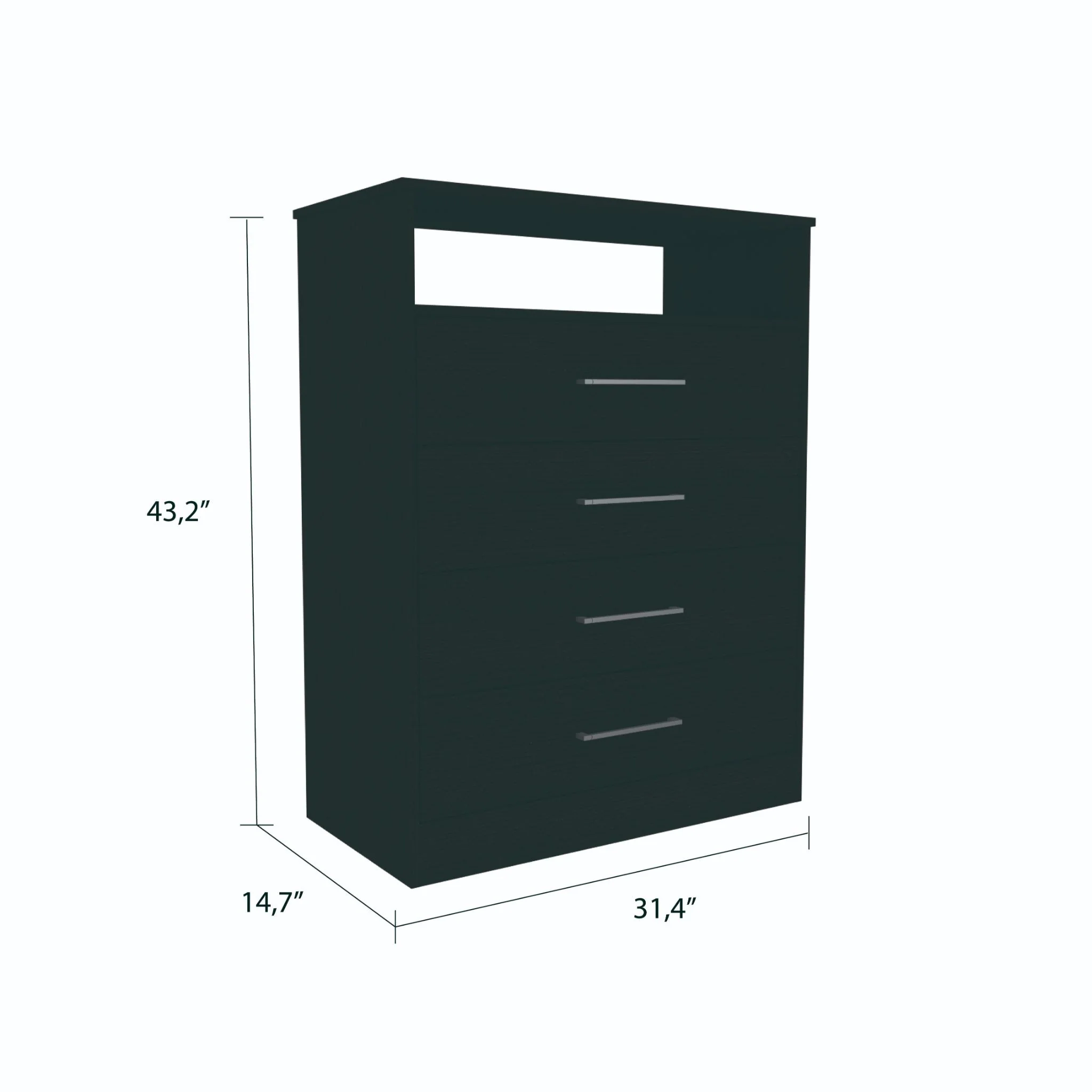 Modern Black Four Drawer Dresser With Hutch By Homeroots - Image 3