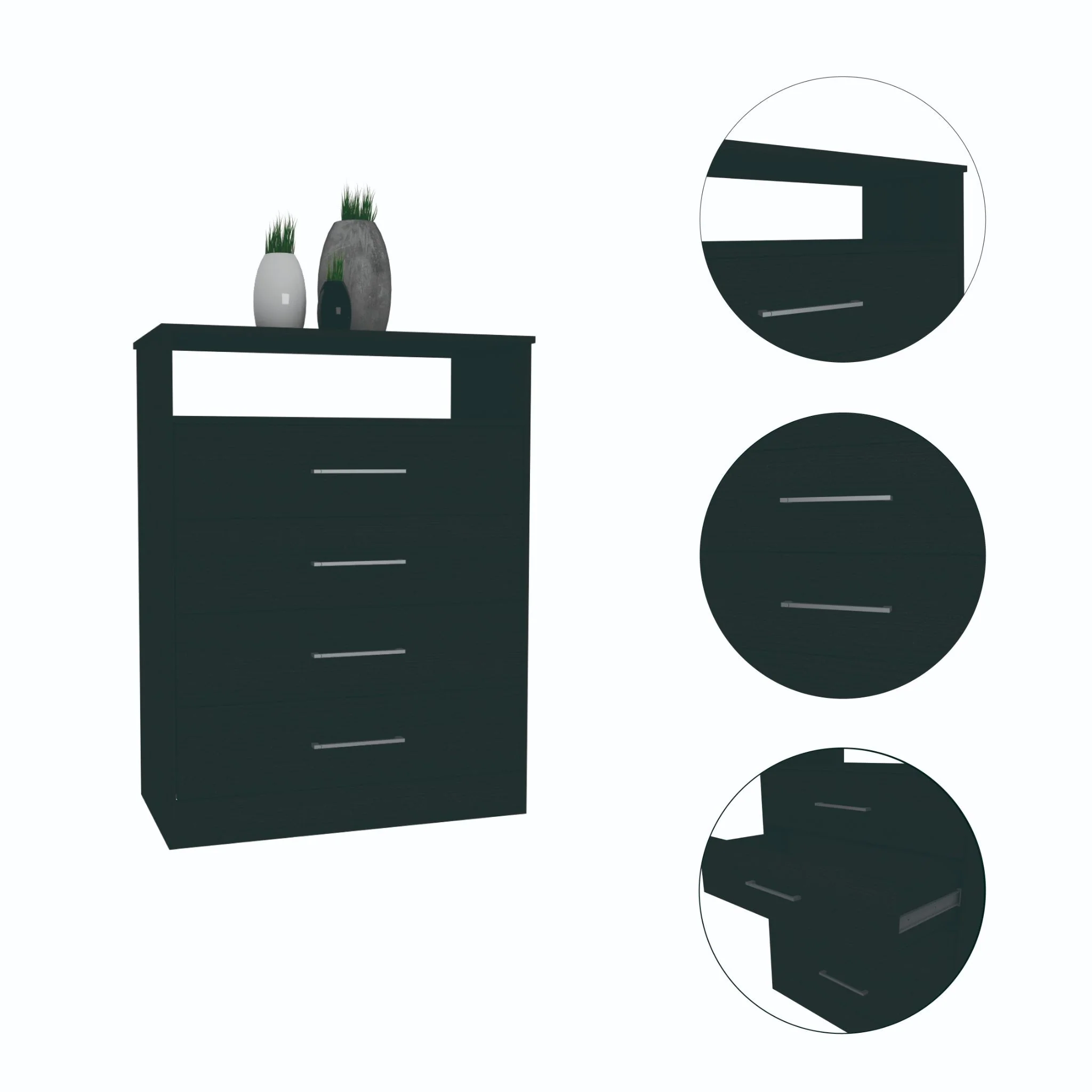 Modern Black Four Drawer Dresser With Hutch By Homeroots - Image 5