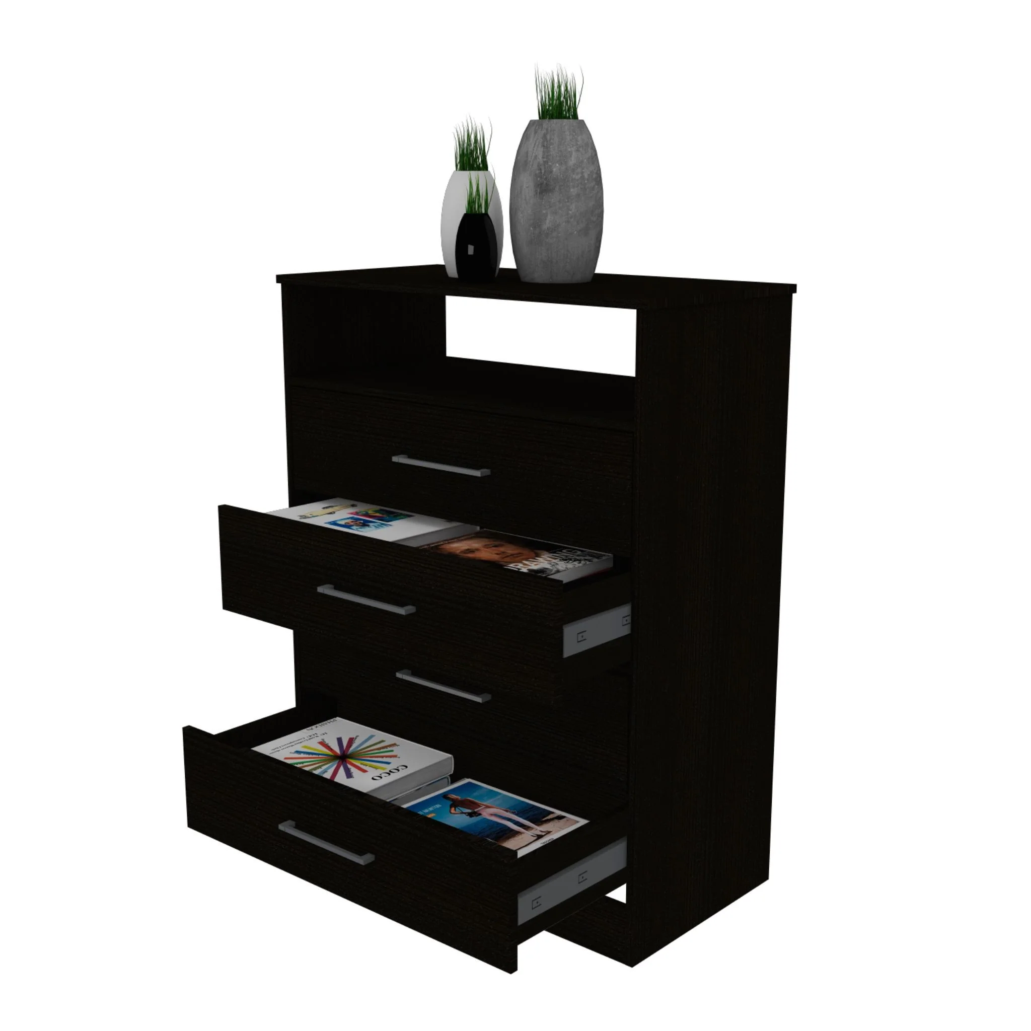 Modern Black Four Drawer Dresser With Hutch By Homeroots - Image 6