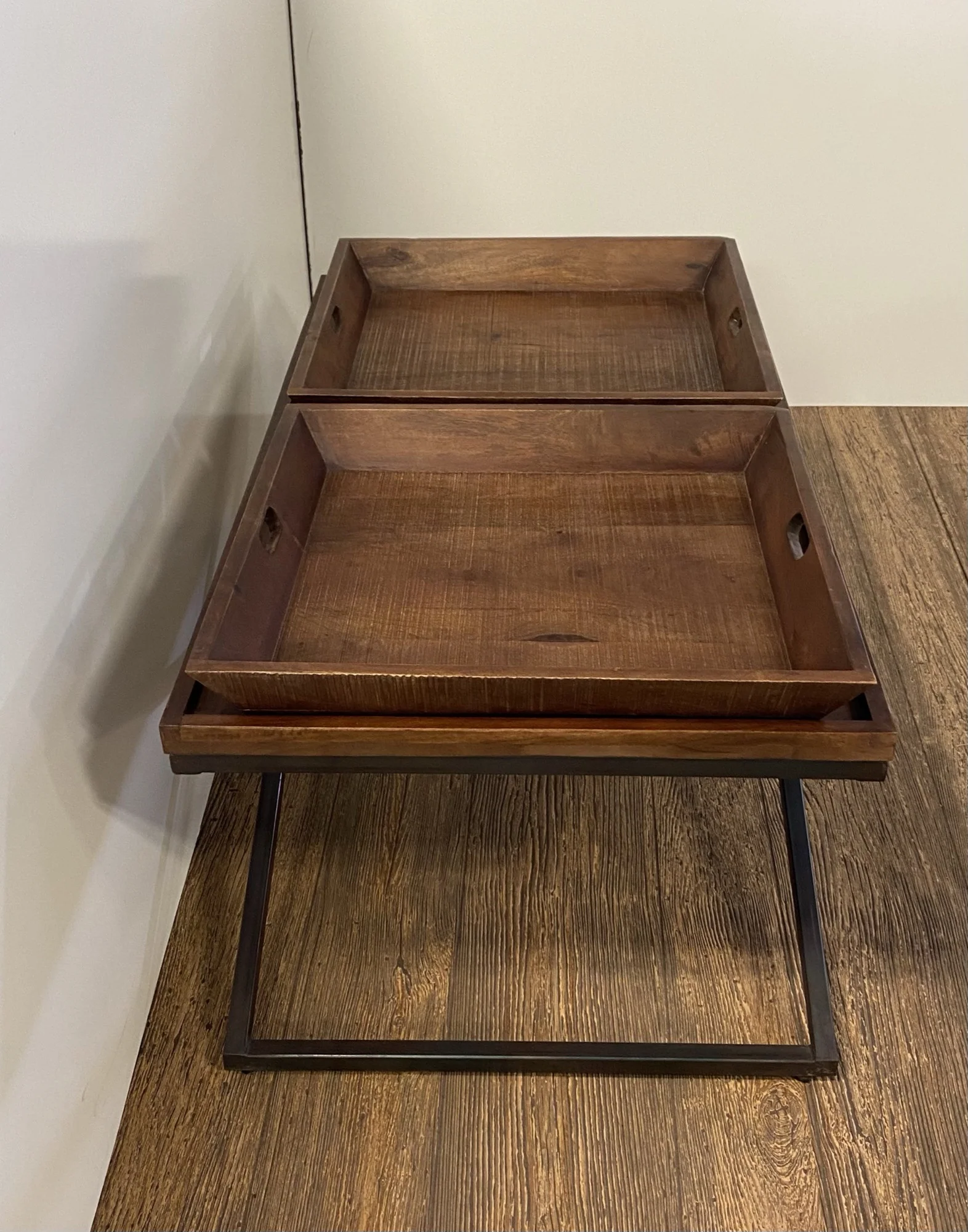 Modern Black Iron X Leg Wood Tray Coffee Table By Homeroots - Image 4