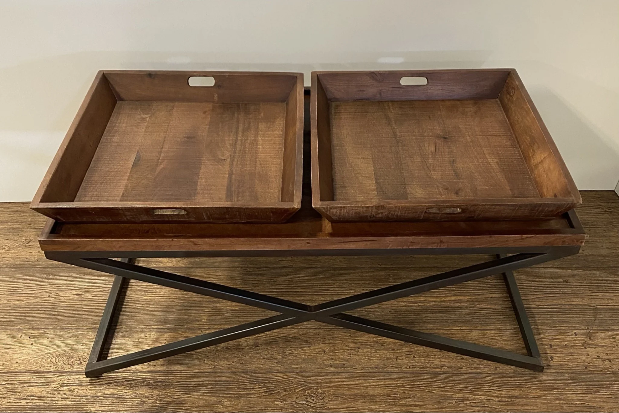 Modern Black Iron X Leg Wood Tray Coffee Table By Homeroots - Image 5