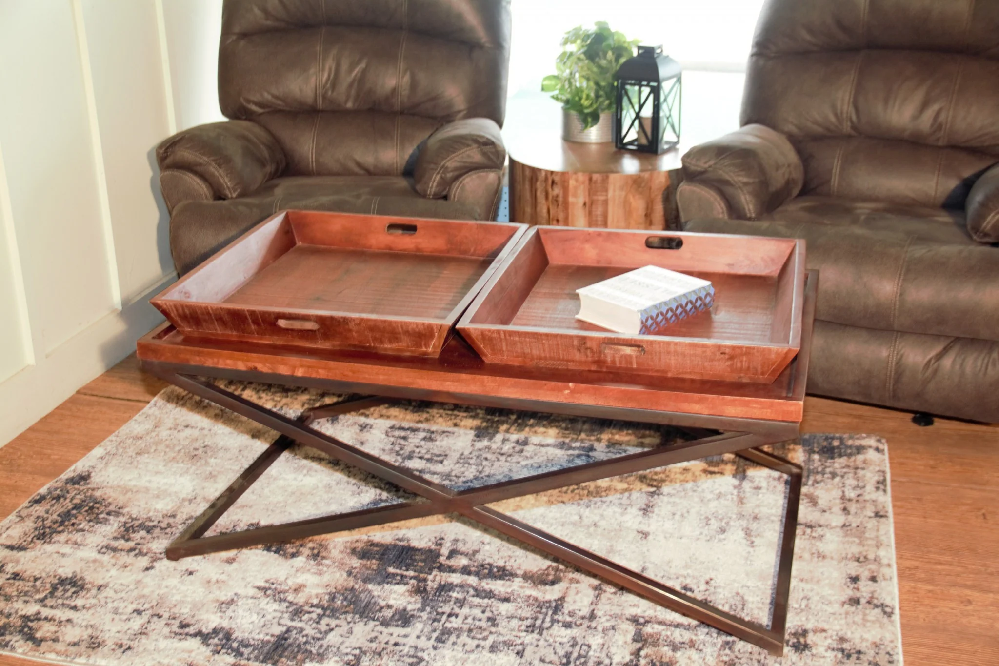 Modern Black Iron X Leg Wood Tray Coffee Table By Homeroots - Image 6