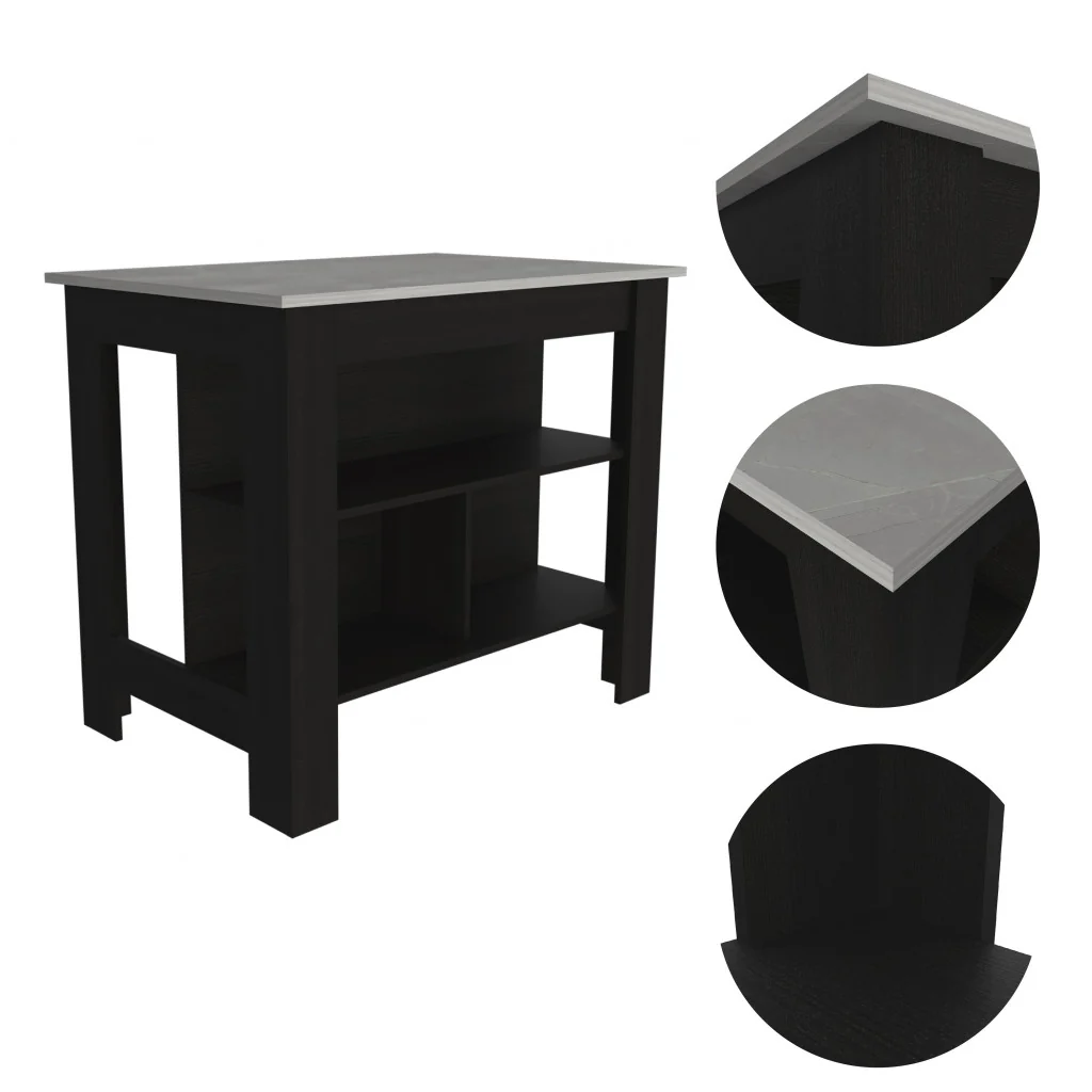 Modern Black Kitchen Island with a Marble Counter Top By Homeroots - Image 3
