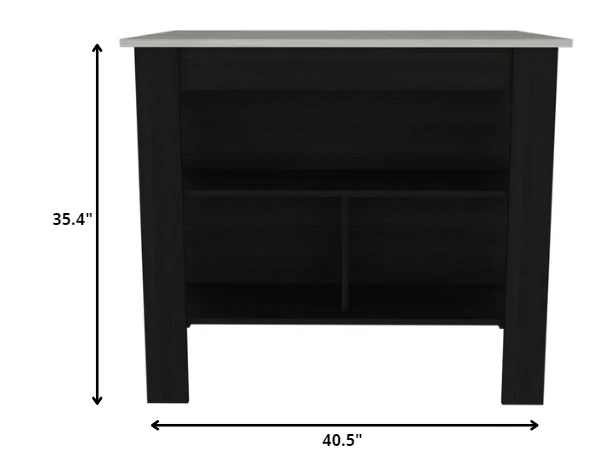 Modern Black Kitchen Island with a Marble Counter Top By Homeroots - Image 4