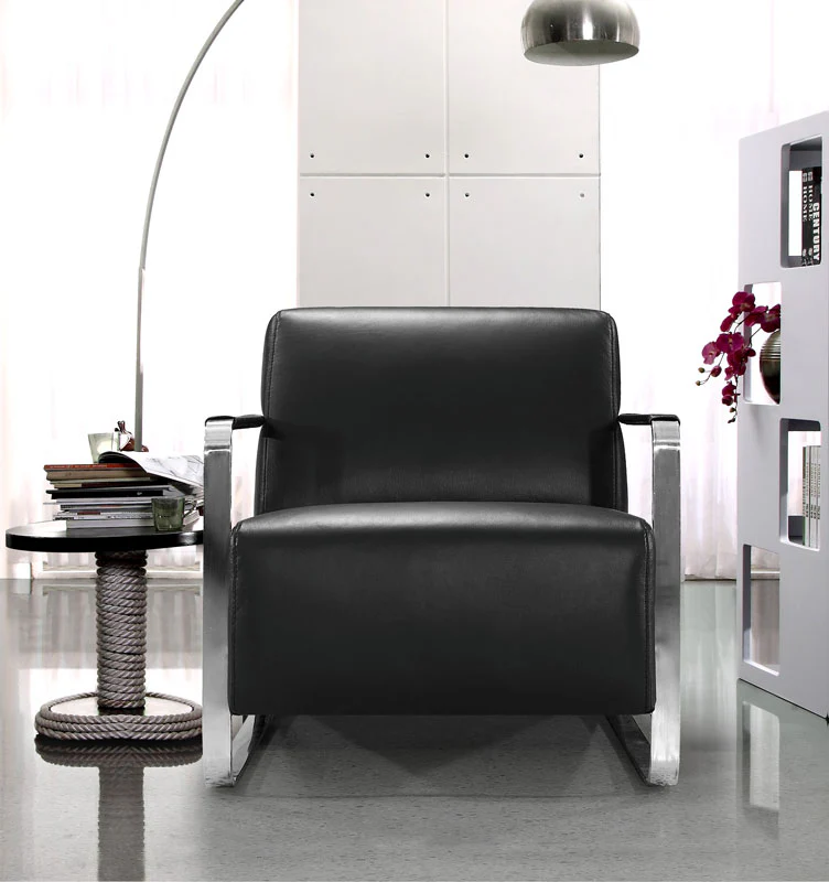 Modern Black Leather and Chrome Accent Chair By Homeroots - Image 2